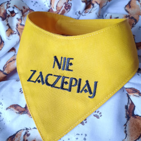 żółta apaszka dla psa na zamówienie nie zaczepiaj